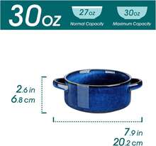 Tazones de sopa con estrellas y asas, tazones de sopa francesa de cebolla de 30 onzas, tazones de sopa resistentes al horno para cereales, pasta, chile, estofado, juego de 4 tazones de sopa grandes, azul - Azul y blanco - Ver 2