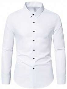 Men's Fashion Casual Business Commute Stand Collar Solid Color Button Long Sleeve Shirt, Men's Formal Slim Fit Shirt, Men's Solid Color Shirt. Suitable For Daily Wear, Work Commute, Outings, Gatherings. Can Be Paired With Suit Pants Or Suits For Parties, Weddings, Honeymoons. Can Be Given As A Gift To Son, Husband, Boyfriend, Father, Fall - White - View 4