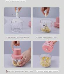Picadora de ajo eléctrica para uso doméstico triturador de vegetales cocina rápida eficiente diseño compacto fácil de usar accesorio hogar herramienta práctica ahorro tiempo - Rosa - Ver 5
