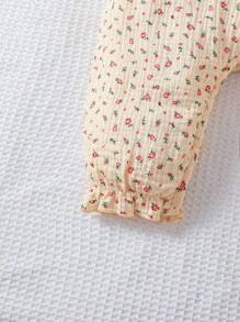 MommBaby Pelele para bebé recién nacido niña con estampado floral, cuello con volantes y abotonadura delantera de manga larga, estilo pastoril lindo y casual para primavera y otoño