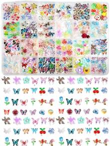 1Box Random Mixed ABS Colorful Butterfly Nail Charms Leopard-Print Flowers Roses Tulips Cartoon-Like Imitation Mushrooms Vegetables And Fruits Cute Nail Art Accessories DIY - 彩色 - 查看 7
