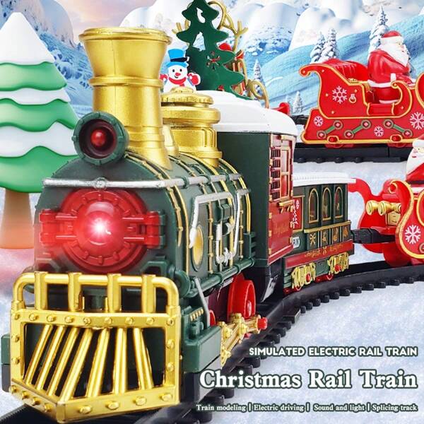 1 Set de tren de juguete navideño con luces y música para niños, modelo de simulación de tren de vapor con estilo vintage, regalo encantador de Navidad/cumpleaños