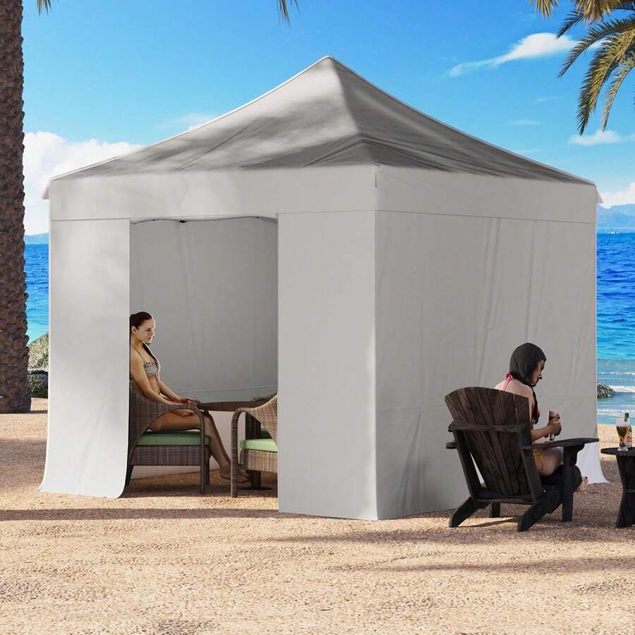 10x10 Pop Up Canopy Tent With 4 Removable Sidewalls, Heavy Duty Easy Up Canopy With 4 Sandbags For Weight, 100% Waterproof Winter Canopys Outdoor,1 Person Easy Set Up, Portable Roller Bag - 3White-without fence - View 1