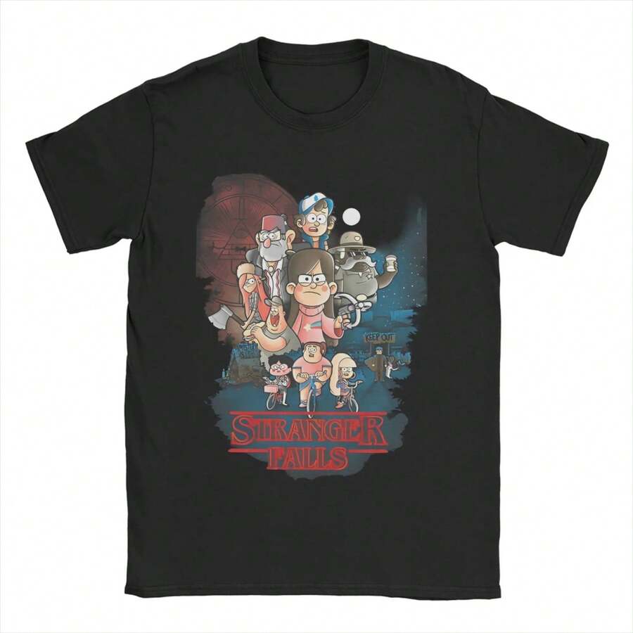 Men Women Graphic Gravity Falls Anime Mystery Comedy T Shirt Tee Pure Cotton T-Shirts Clothing - 黑色 - 查看 1