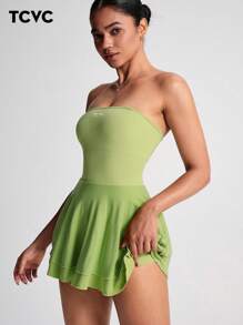 TCVC Women Racerback Sports Dress With Detachable Straps, Includes Integrated Shorts, Suitable For Indoor/Outdoor Sports, Tennis, Yoga, Breathable & Form-Fitting Fabric