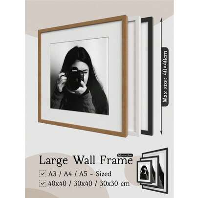 A4/A3/A5/40x40/30x40/30x30cm Large Photo Frame For Wall/Diamond Painting, Matte Black/Matte White/Khaki Oak Wood Grain, Multicolor Collage Gallery Picture Frame For Nine-Grid Photo Wall, Made Of Engineered-Wood Material And Acrylic Glass, With Corner Protectors For Enhanced Protection