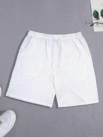 男士夏季纯色菱形提花透气休闲度假花园简约沙滩短裤