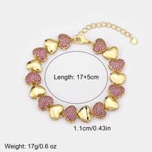 1pc Colorful Cubic Zirconia 18K Gold Plated Copper Heart Chain Bracelet, Luxury Jewelry, Minimalist Design, Gift For Lover/Best Friend