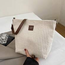 Women's Corduroy Shoulder Bag - Soft Plush Solid Color, Casual Handbag, Bohemian Wide Shoulder Belt, Lightweight Messenger Bag, Suitable For Daily, Shopping And Travel | Polyester Lining, Zipper Opening And Closing, Adjustable Shoulder Belt, Cosmetics And Key Storage