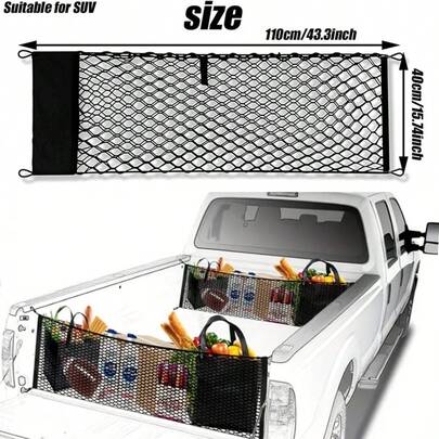 Envelope Style Truck Bed Cargo Net Compatible With GMC Sierra 1500 ,Highly Elastic Truck Cargo Net For Accessories, Upgraded Storage Bag & 4.5mm Bungee