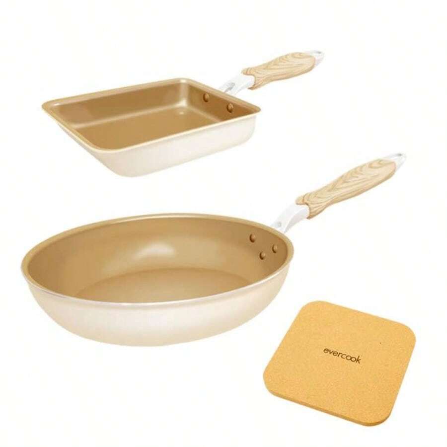 福袋 公式認定 evercook エバークック フライパン 3点セット ガス火専用 ≪エクリティ限定モデル アイボリー≫ 玉子焼き+ フライパン 26cm +鍋敷き ドウシシャ - アイボリー - チェックする 1