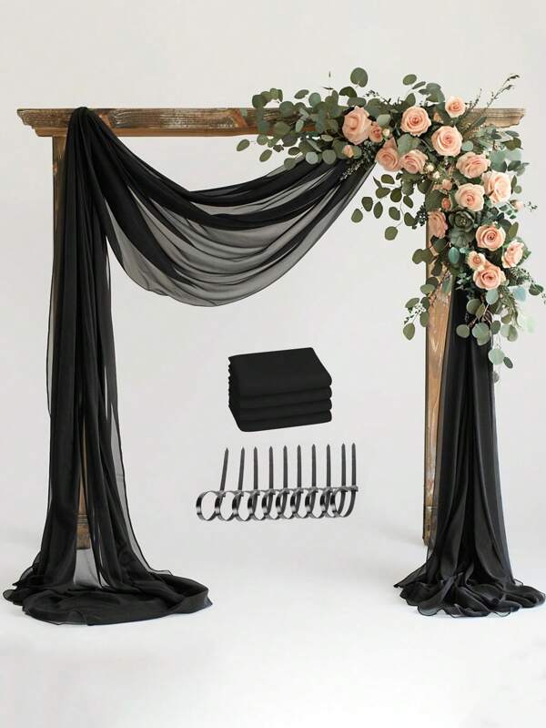 2 pièces/1 pièce Rideau de fond en tulle noir, décoration de fond pour fête, convient pour la décoration de scène d'Halloween, décoration de maison pour anniversaire, mariage, Noël