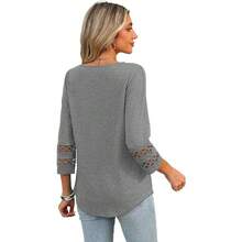 XIEERDUO 3/4 Length Sleeve Womens Tops Dressy Casual Blouses For Women 2025  V Neck T Shirts Summer Clothes - 灰色 - 查看 5