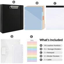 Neww  3 Ring Binder  Clipboard, 2 Inch Heavy Duty Binder, PU Clipboard Binder  Notepad & 5 Dividers  10 Pockets, Labels, Clipboard Folder Great For School Office(Fit Letter Sized Paper) - 黑色字母尺寸 - 2 英寸 - View 3