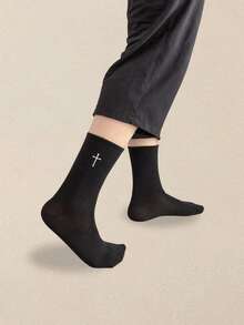 1/2/4/6/8 双卡通图案女士中性情侣运动袜中筒袜春夏季节日礼物 - 黑與白 - 查看 3