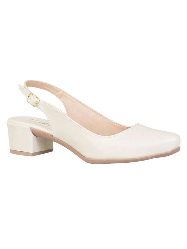 Sapato Scarpin Feminino Bico Fino Slingback Aberto Salto Baixo   Elegante  Casamento  Neutro  Festa  Ao ar livre    Fivela    Escritório  Casamento