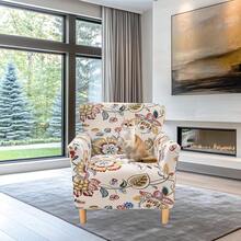 Local Delivery - Banquet Armchair Slipcover Printed Chair Covers With Arms Stretch Club Chair Slipcover Soft Armchair Sofa Covers Anti-Slip Furniture Protector For Dogs Pets Home Living Room Decor, 14 - 39 - 查看 8