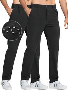 2 Piece Set Men's Golf Dress Pants 31" Lightweight Straight Fit Stretch Casual Work Pants Quick Dry Breathable Waterproof With 5 Pockets - đen-đen - Xem 1