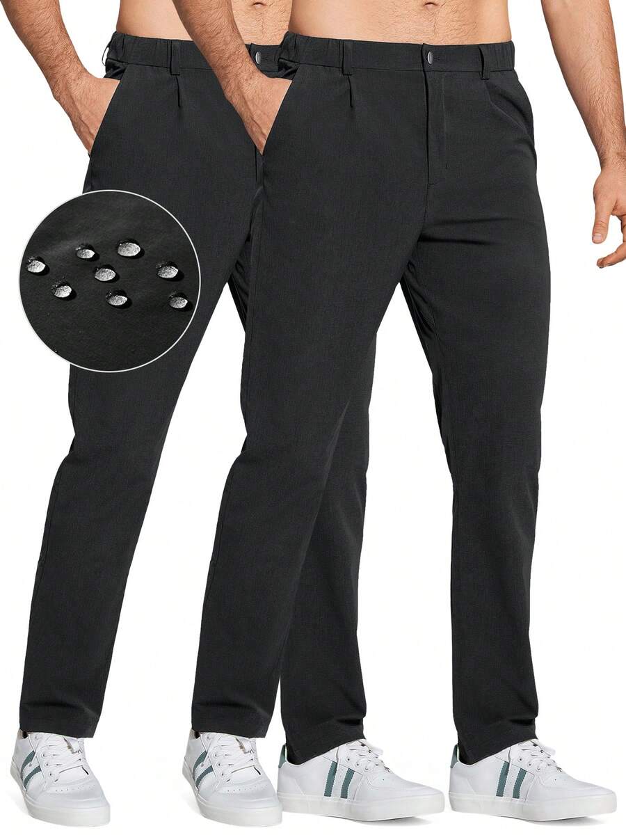 2 Piece Set Men's Golf Dress Pants 31" Lightweight Straight Fit Stretch Casual Work Pants Quick Dry Breathable Waterproof With 5 Pockets - đen-đen - Xem 1