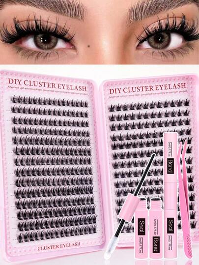 640/392Pcs Lash Extension Kit, DIY Lash Extension Kit, Individual Lashes Clusters Kit D Curl Eyelash Extension Kit With Bond And Seal And Lash Applicator Tool, Lashes Kit For Daily Use, Suitable For Travel, Daily Wear For Beginners, Weddings, Dates, Parties, Festivals, Very Suitable For Christmas/Halloween/Gift Eyelash Bundles