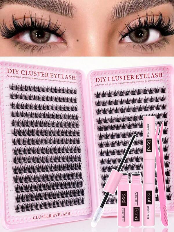 640/392Pcs Lash Extension Kit, DIY Lash Extension Kit, Individual Lashes Clusters Kit D Curl Eyelash Extension Kit With Bond And Seal And Lash Applicator Tool, Lashes Kit For Daily Use, Suitable For Travel, Daily Wear For Beginners, Weddings, Dates, Parties, Festivals, Very Suitable For Christmas/Halloween/Gift Eyelash Bundles