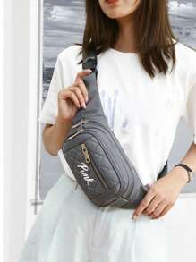 1 New Women's Waist Bag, Customizable Name Nylon Material, Embroidery, Thickened And Wear-Resistant, Zipper Closure, Multi-Layer Design, Simple And Lightweight, Casual And Fashionable, Cute Large Capacity Women's Crossbody Chest Bag, Suitable For Sports