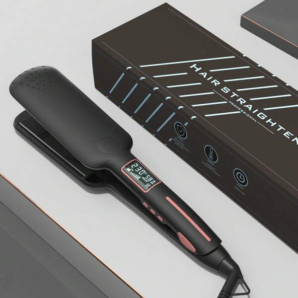 1 pieza Plancha de cerámica profesional de placa ancha con pantalla LCD para alisar el cabello
