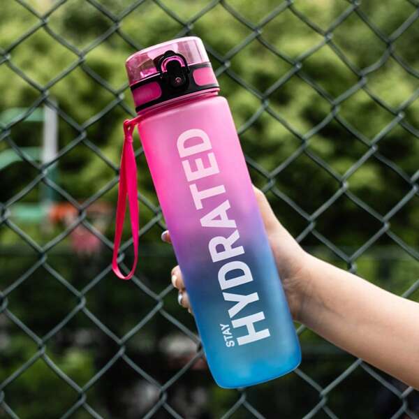 1 Stück 750ML/26OZ, 1 Stück 1000ML/32OZ Farbverlauf Matt Finish auslaufsichere Sportflasche mit Zeitmarkierung, mit tragbarem Armband, geeignet für Teenager/Jugendliche, täglichen Schulgebrauch und als Geburtstags-/Feriengeschenk