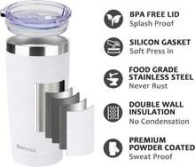 Travel Coffee Tumbler 20 Oz, Insulated Mug With Lid, Stainless Steel Cup For Hot And Cold Drinks, Powder Coated White - 白色 - 查看 2