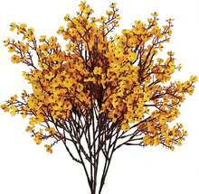6pcs Dark Yellow Artificial Flowers Silk Fall Flowers Babys Breath Gypsophila 18.7" For Home Kitchen Decor New Year Spring - 黃色 - 查看 1