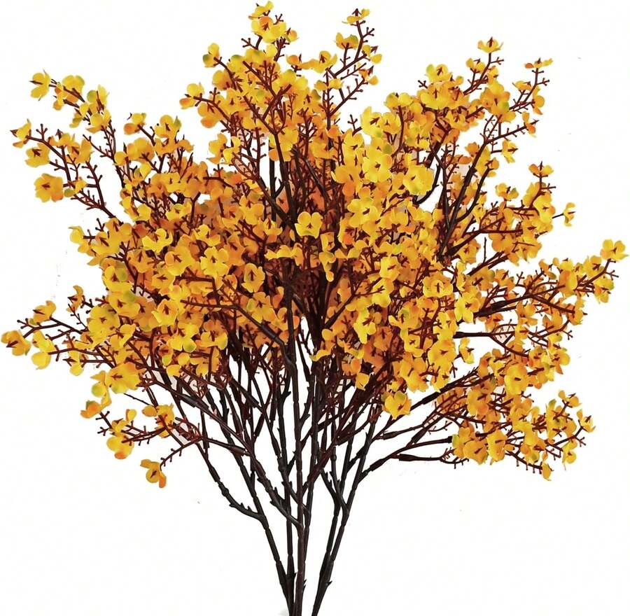 6pcs Dark Yellow Artificial Flowers Silk Fall Flowers Babys Breath Gypsophila 18.7" For Home Kitchen Decor New Year Spring - 黃色 - 查看 1