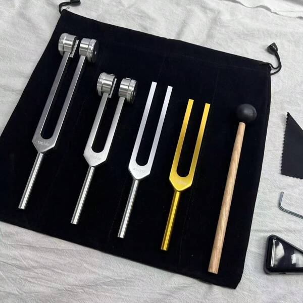 3pcs Set Ear Wax Removal Tuning Forks, Professional Healing Sound Forks For Training - 136.1Hz, 256Hz, 432Hz, 528Hz Gold Color Yoga & Meditation Body Weighted Forks - Relaxation Instruments