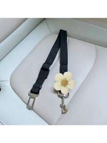 1pc Adjustable Pet Car Safety Belt With Cute Flower Charm - Durable Polyester, Hand Wash Only - Perfect For Dog & Cat Safety In Vehicles, Safety Belt Strap