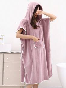 1 Coral Wool Bathrobe Solid Color Design Hooded Women's Bathrobe, Wearable Towel, Bath Towel, Robe, Women's Bathrobe, Super Soft, Absorbent, Warm, Sleepwear, Neutral Home Clothes, Home Clothes, Suitable For Home, Hotel, Bathroom, Bedroom, Spa, Swimming Pool, Party, Four Seasons Holiday Gift, Mother's Day Back To School