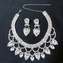 Conjunto de pendientes y collar de diamantes de imitación hechos a mano exagerados y exquisitos para mujer a, accesorios de joyería para vestido de baile de novia OJAZ - Amarillo Rojo - Ver 7