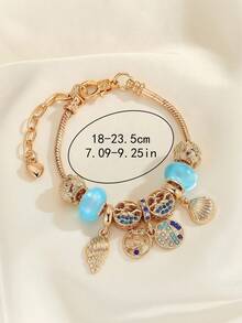 1件简约时尚水钻镂空心形四叶草粉色花朵蜜蜂吊坠手链，时尚日常佩戴女士手链 - 金黃色 - 查看 10