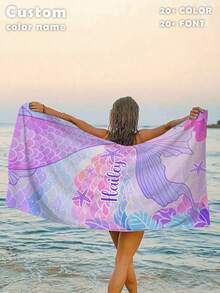 Toalha de praia personalizada com nome e cauda de sereia - Design de praia, toalha de banho superabsorvente e de secagem rápida, perfeita para praia, natação, camping e viagens, essencial para praia | Tema animal | Toalha de poliéster, acessórios de praia, adequada para todos os feriados