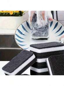 10 pezzi Spugne per lavare i piatti, spugne bicolore bianche e nere, spesse, per la pulizia in cucina, panni per piatti, protezione magica per tegami, forniture per cucina, bagno, casa
