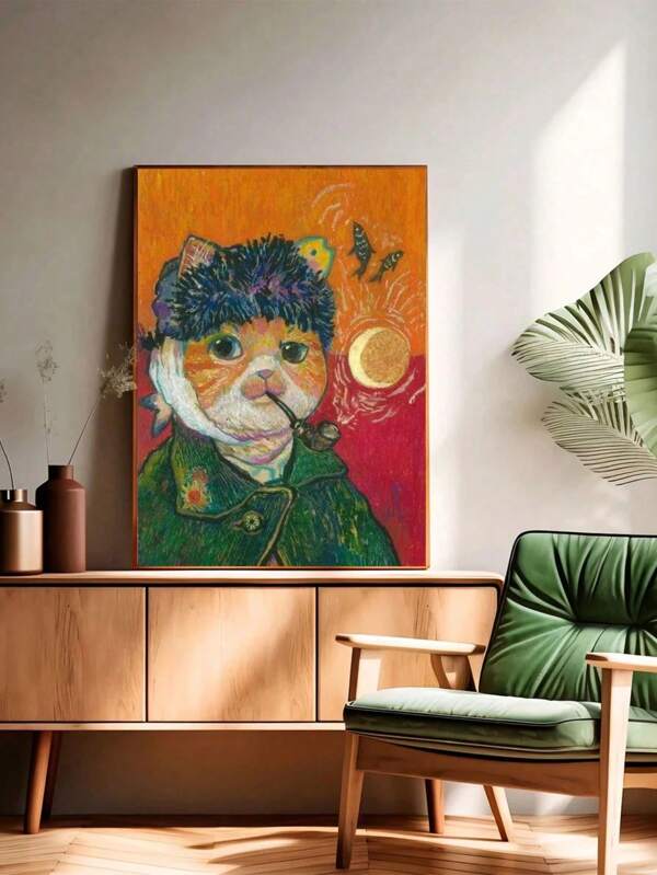 1 stuk kat met hoed en pijp, canvas schilderij "Pipe Cat Art Image" decoratie voor slaapkamer, woonkamer, kantoor, muurdecoratie