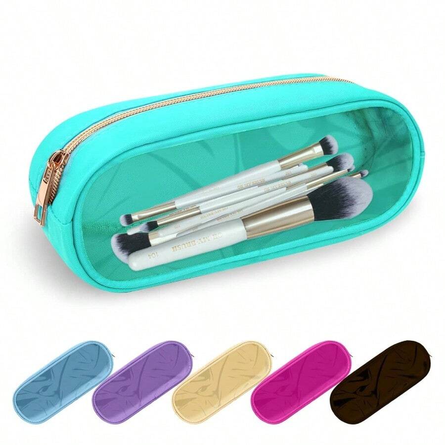 MClear Small Pencil Pouch Makeup Bag For PurseNylonPVC Pencil Case Waterproof Makeup Brush Holder With Zipper Preppy Transparent Pen Bag Cosmetic Bag For Women Men Office SlimMint Green 1511 - CottonCandy-Clear-Slim - View 1