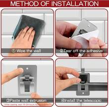 4PCS No Drill Curtain Rod Brackets, Self-Adhesive Curtain Rods No Drilling, Nail Free Adjustable Curtain Rod Holders, Curtain Hooks For Rod Less Than 1.57 Inch Diameter (Silver) - 銀色 - 查看 7