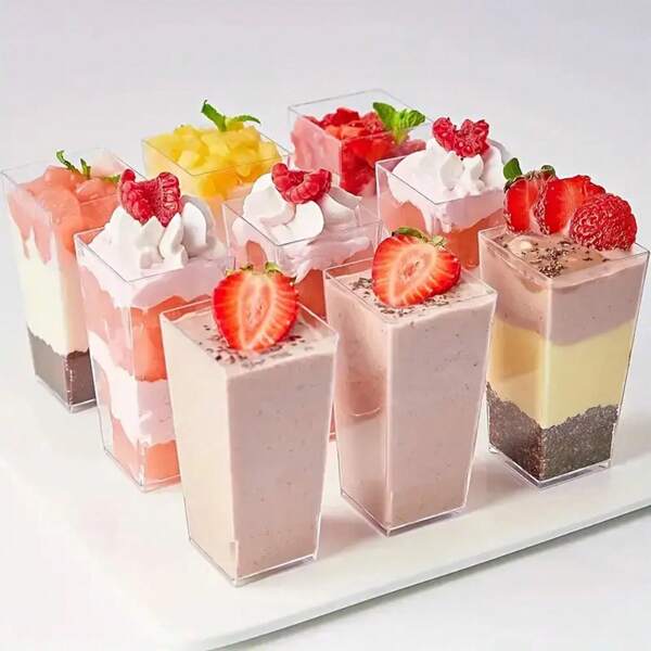 10/20/30/50/60/100pcs Ice Cream Square Cups, Scratch-Resistant & Reusable Small Mousse Dessert Cups, Transparent Cake Cups Suitable For Ice Cream, Desserts, Outdoor Parties, Etc.