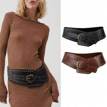 Women's Wide Belt With Studs And Silver Metal Buckle Cowboy Cowgirl Large - 棕色 - 查看 3