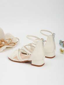 1 双夏季新款时尚高跟公主凉鞋，适合小女孩，学生舞蹈表演鞋，花朵和珍珠装饰罗马高跟鞋，适合婚礼、派对、日常穿着 - 白色 - 查看 6