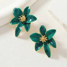 1 par de pendientes colgantes bohemios de estilo vintage con flor de esmalte naranja, aptos para el uso diario de las mujeres