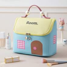 18*17.5*13cm Cute House Shaped Makeup Bag, Soft & Colorful 2-Tone Design, Large Capacity, Portable Travel Toiletry Organizer,For Holiday Beach, Bathroom Collection, Bedroom Collection, Large Capacity - Multicolor - View 12