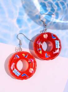 1 Pair Of Creative & Cute Mini Blue Swimming Ring Earrings For Women, Beach/Vacation Jewelry