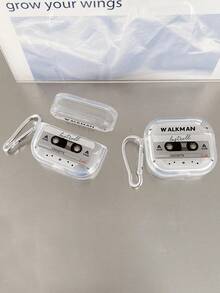 复古音乐磁带蓝牙耳机盒，WALKMAN Element耳机盒，Y2K风格，透明耳机盒，带1个耳机盒挂钩，兼容耳机