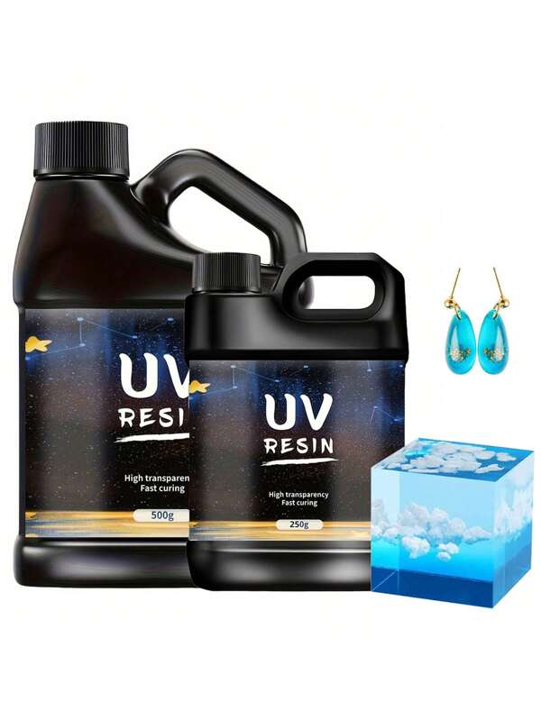 250g/500g a granel Resina UV transparente, kit de resina epoxi de curado UV duro premezclado, resina UV transparente activada por energía solar para hacer joyas que se cura rápidamente