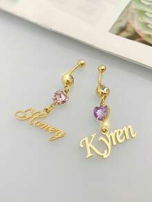 1pc Custom Birthstone Name Navel Ring, Gold Name Belly Button Ring, Delicate Belly Piercing Jewelry, Personalized Body Accessory, Summer Beach Vacation Jewelry Gift